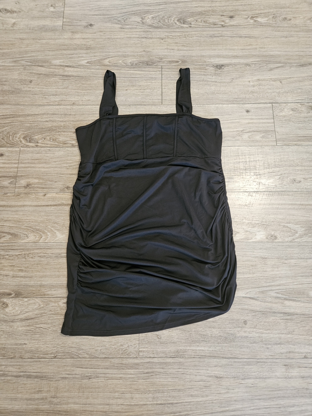 Cider 3XL Black Ruched Square-Neck Mini Dress with Wide Straps
